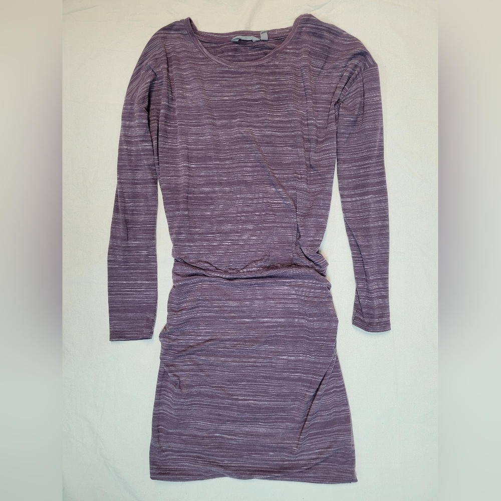 ATHLETA WOMENS MAUVE LONG SLEEVE RUCHED BEYOND SOFT AVENUE WORK TRAVEL DRESS-SM